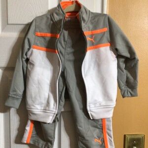 Puma, 18 months, white, grey,& orange sweatsuit
